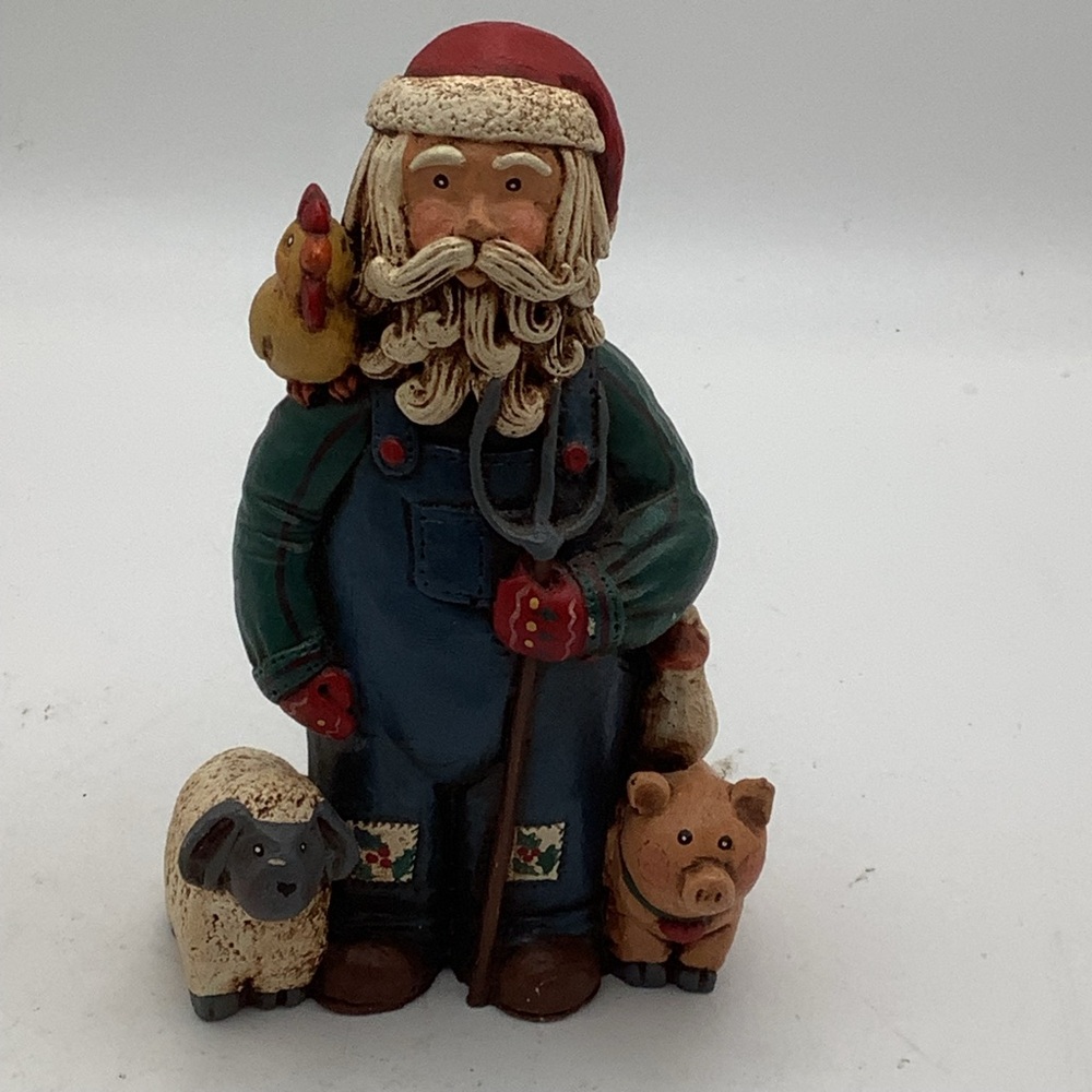 Vintage Folk Art Santa Farmer Figurine with Animals